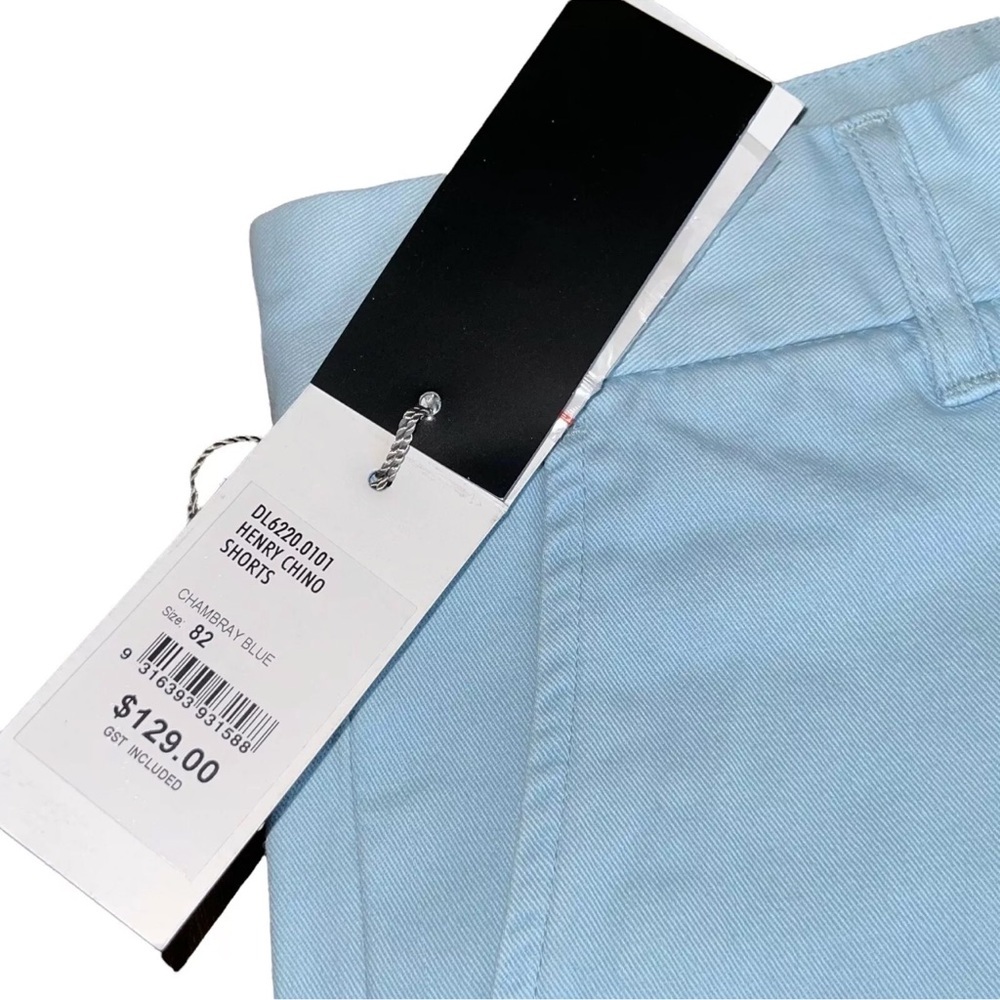 Oxford Men's Chambray Blue Henry Chino Shorts NWT $129 32 Cotton New - Picture 5 of 8